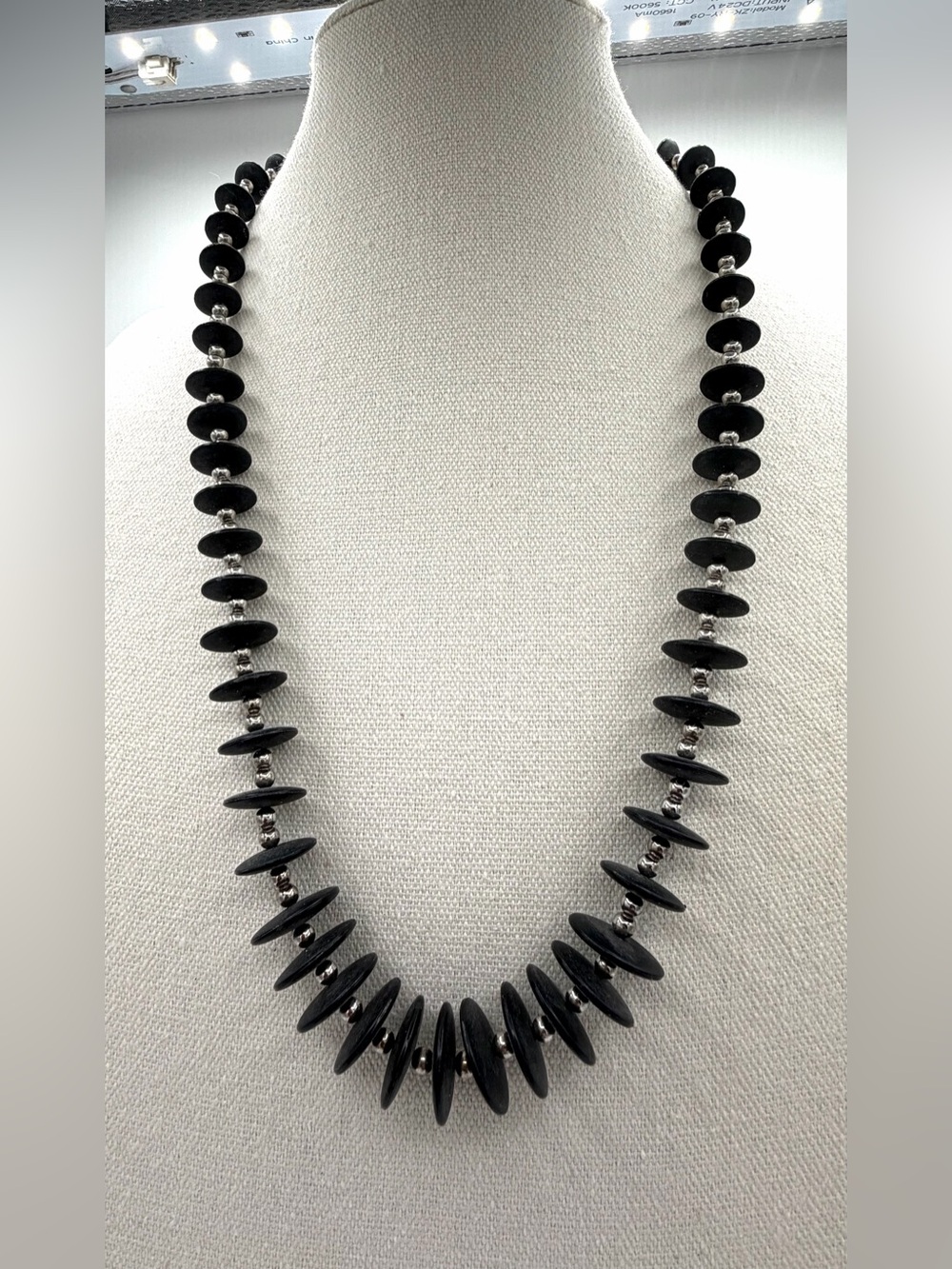ACT II Vintage 70s-80s Mod Black Disc Silver Beaded Woman’s Necklace Jewelry